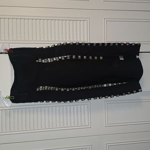 Black strapless dress with gold cut outs